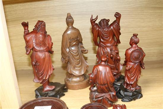 Six carved wood Chinese figures tallest 24cm